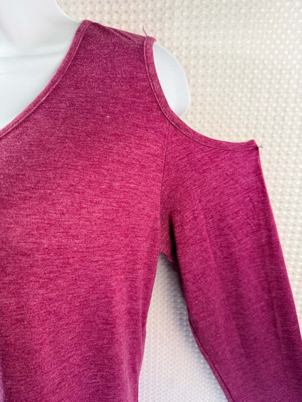 Cold Shoulder Long Sleeve Knit Top in Raspberry - Picture 5 of 7